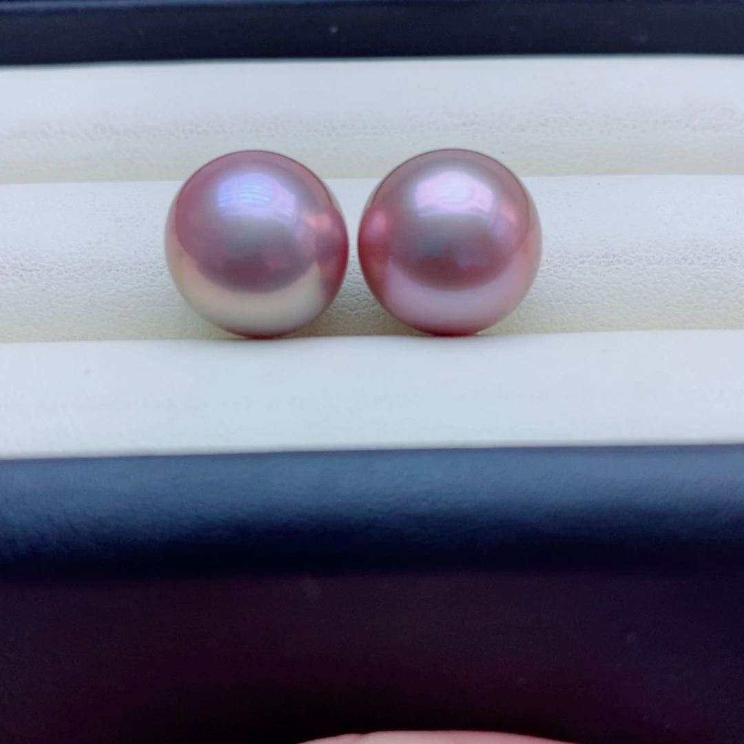 紫***醉银S925镶嵌耳饰淡水珍珠12.9mm