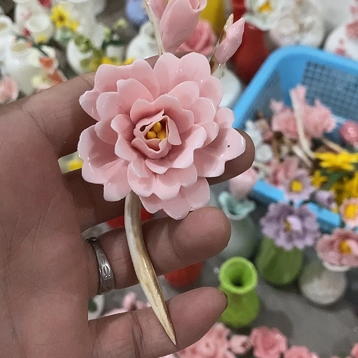 瓷片纯手工陶瓷花摆件瑕