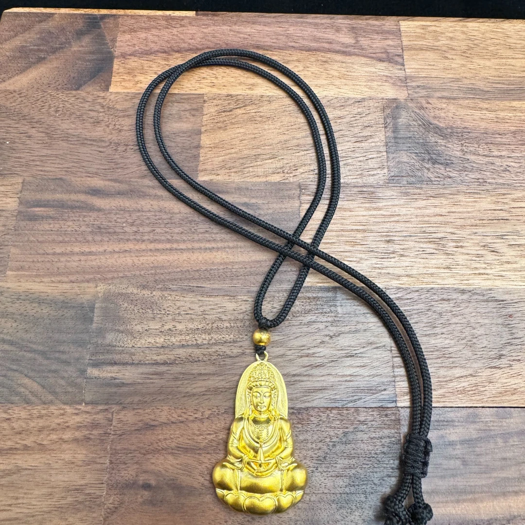 足金999 黄金古法传承观音吊坠 手工编绳 送礼福字素款