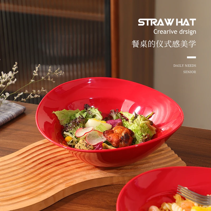 复古碗家用饭碗创意圆形大碗元宝碗双耳汤碗大号家用沙拉碗水果碗