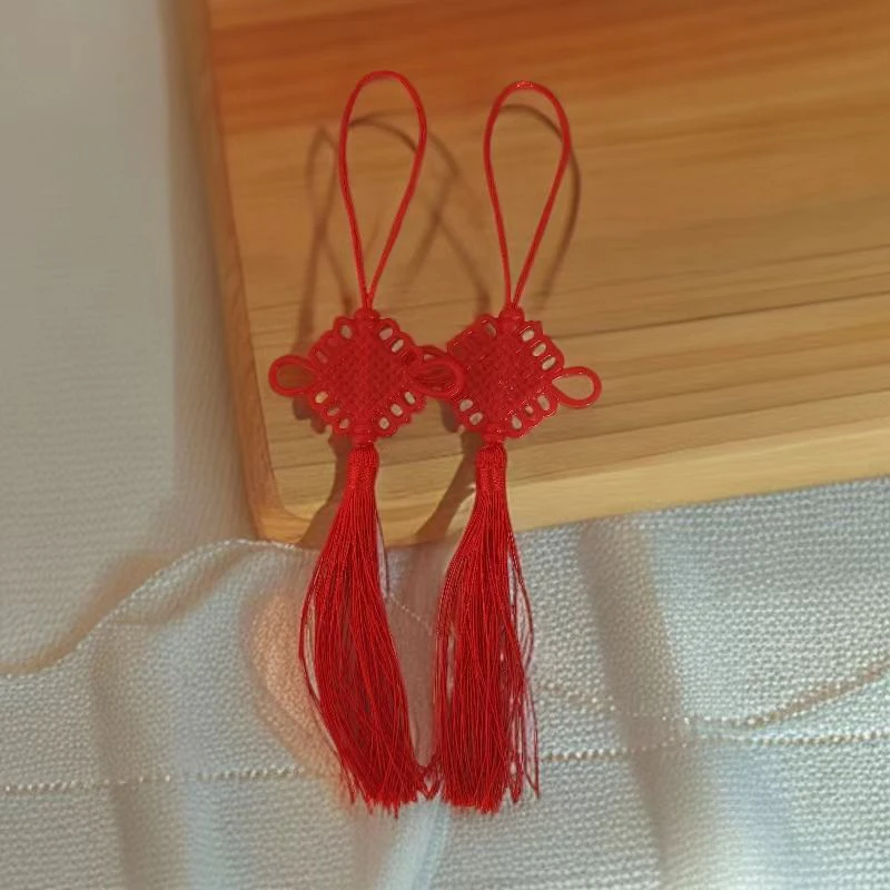 新款精致亚克力5号8盘中国结流苏小挂件大红喜庆流苏穗子客厅装饰