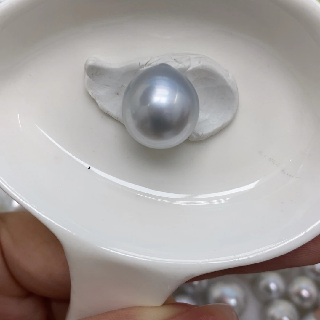 裸珠海水珍珠澳白银蓝近圆13.2