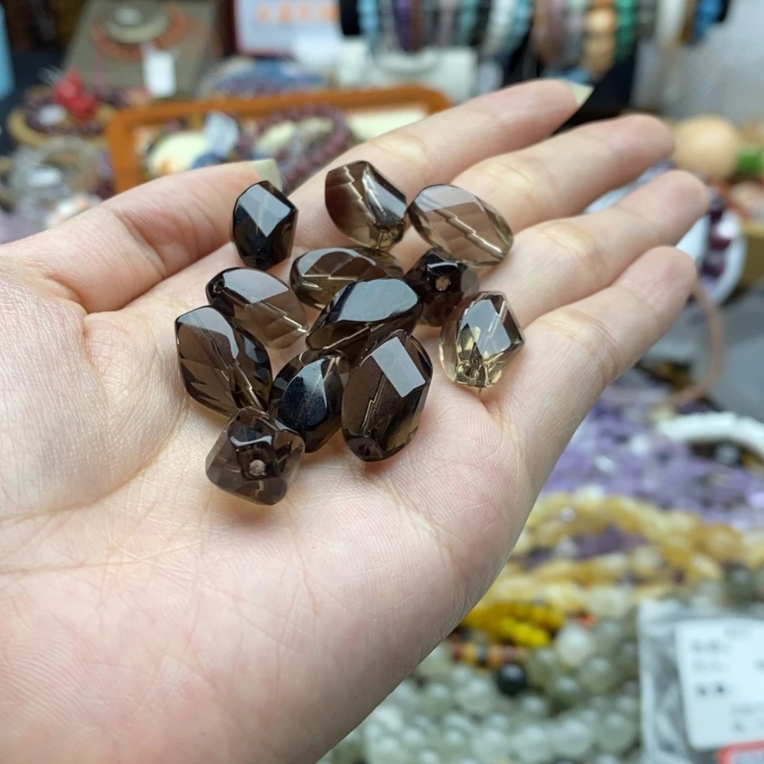玛瑙/玉髓未镶嵌珠宝半成品两个天然9×15mm净体茶晶妞妞珠