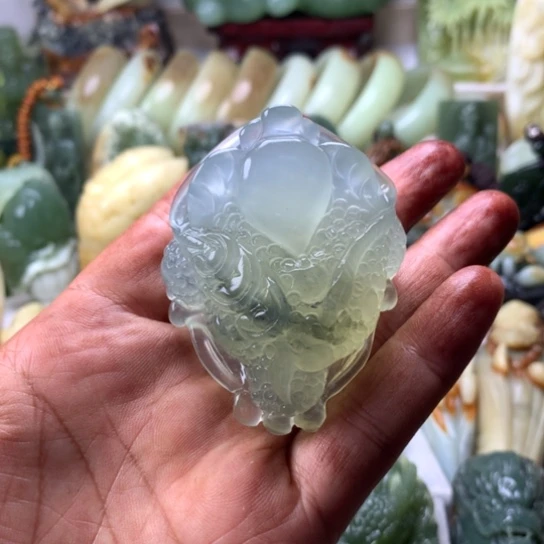 三***玄未镶嵌蛇纹石玉岫玉手把件