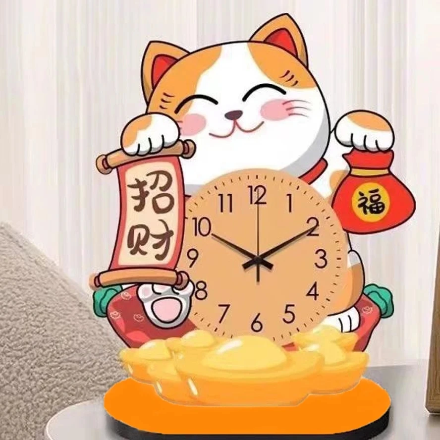 ZB104招财猫静音时钟摆件桌面摆台装饰静音时钟摆件福利-20