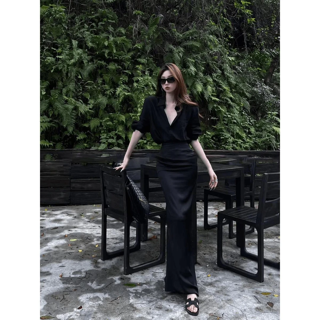 法式高级感气质天丝薄款衬衫女辣妹御姐设计感显瘦中长款防晒上衣