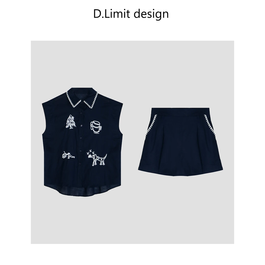 D.LIMIT DESIGN短裤无袖衬衫套装夏减龄收腰显瘦两件套DLWWLL3739