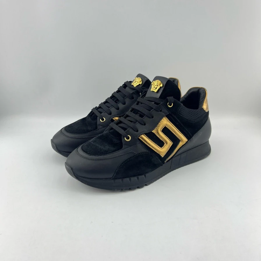 95新 VERSACE/范思哲 43码/麂皮网眼圆头系带休闲鞋/11370780