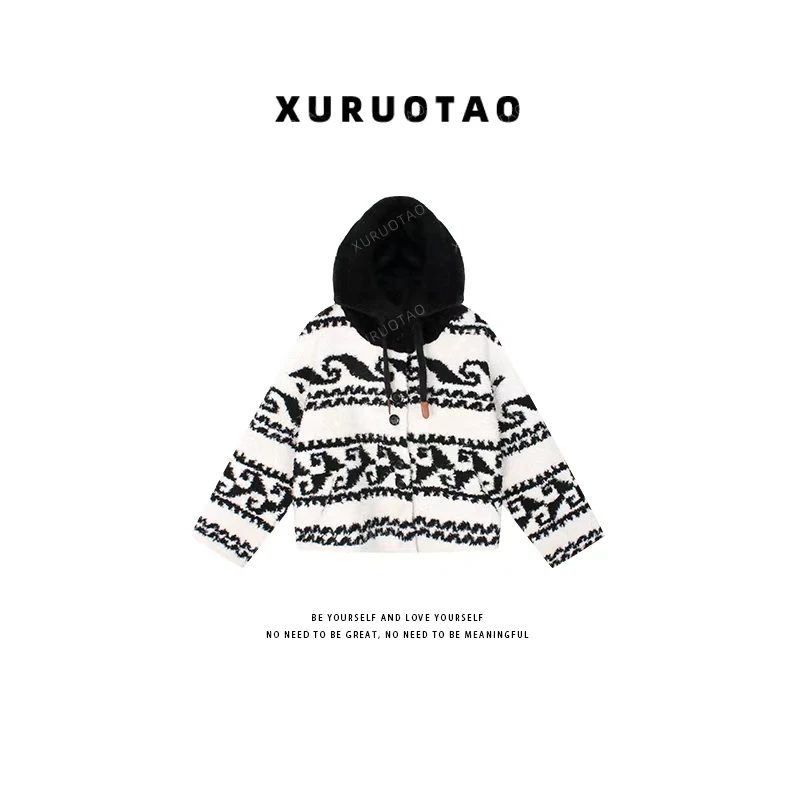 XURUOTAO【费尔岛】韩系连帽设计感百搭时髦毛毛保暖外套 T6179