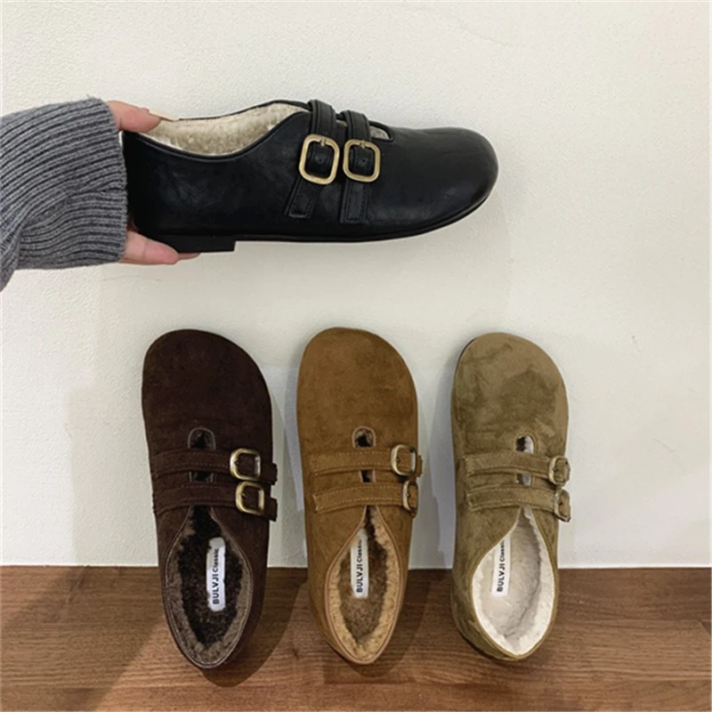 森系复古高级感深口厚底勃肯鞋女秋冬外穿一脚蹬加绒软皮保暖棉鞋