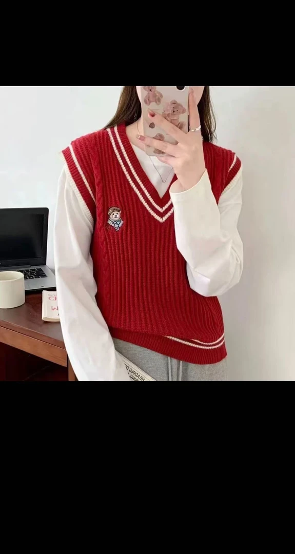 秋季新款毛衣针织学院风马甲时尚百搭套头V领宽松网红韩版刺绣款