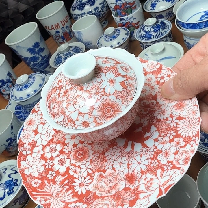 陶手绘万花三才盖碗