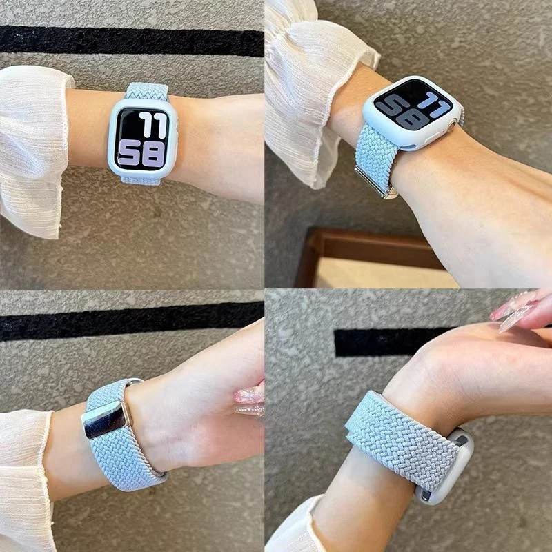 酒红编织磁吸扣Applewatch9/8/7/6/5适用表带SE通用S10个性女腕带