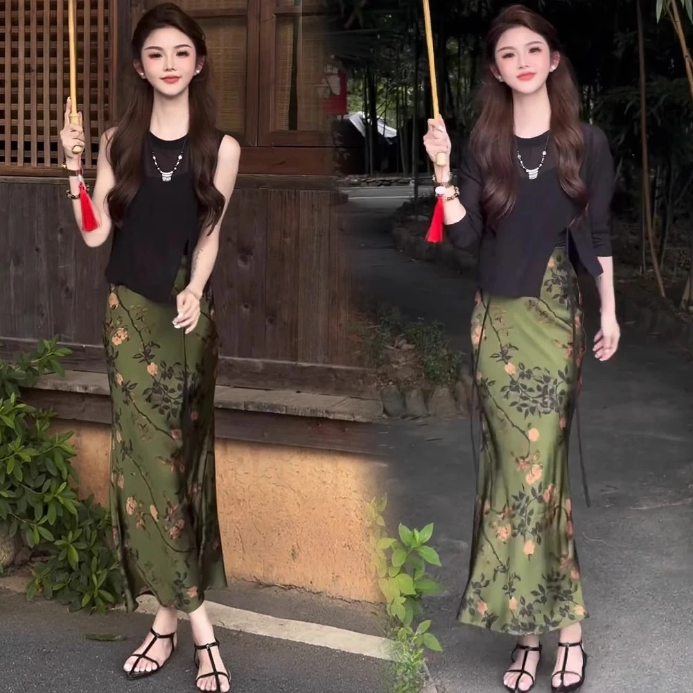 时尚套装裙女2025夏季新款洋气减龄显瘦不规则上衣印花半身裙套装