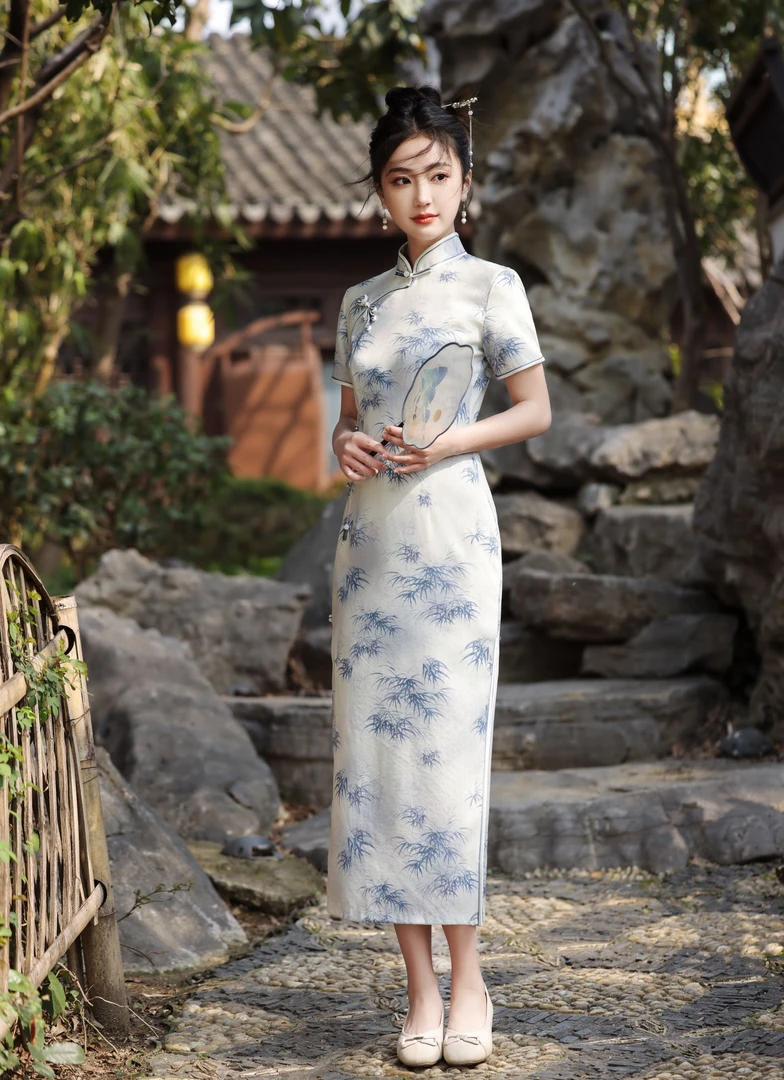 803  尺码偏大 卡码拍小 青花瓷 花扣 旗袍