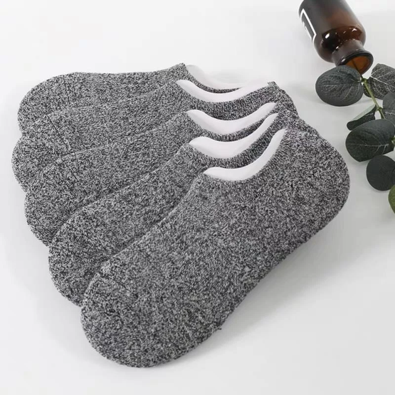 五双装灰色毛巾底船袜