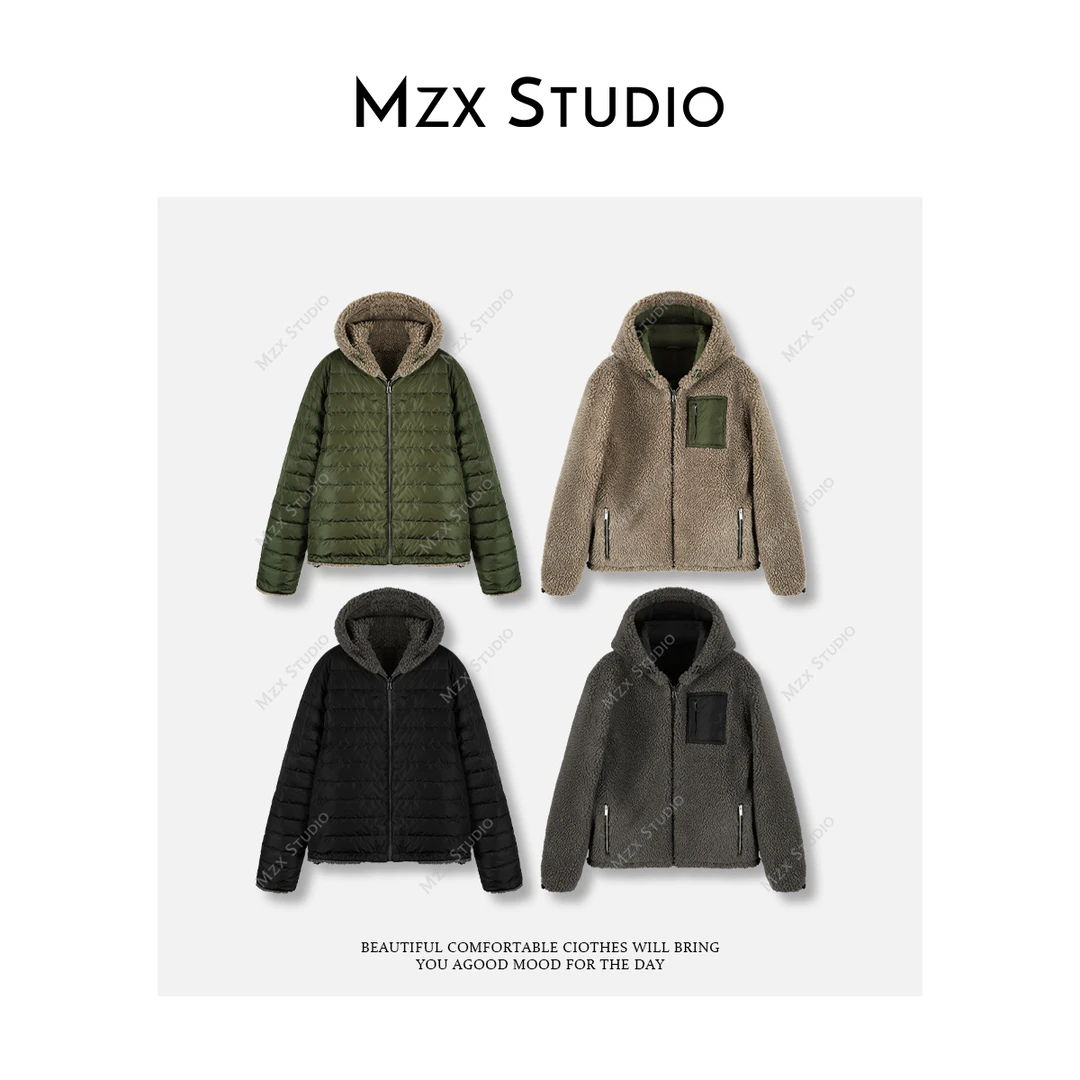 【MZX STUDIO】“miu双面穿羊羔毛羽绒服”90白鸭绒连帽外套YR11763-C