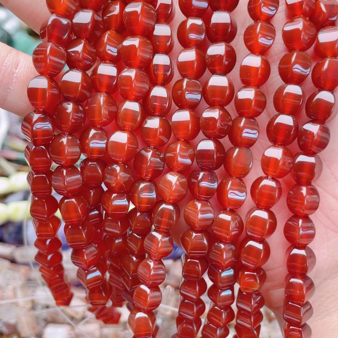 玛瑙/玉髓天然石未镶嵌红玛瑙灯笼珠1条卡8