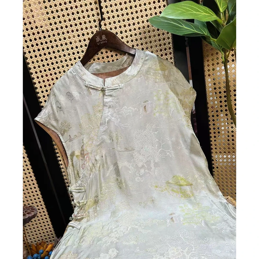 戚薇原创【玉玲珑】长70左右新款新中式重工提花桑蚕丝品质上衣