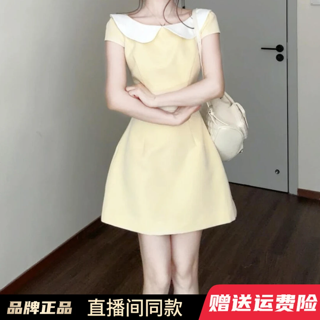 韩系黄色娃娃领绝美小个子连衣裙子女夏2025新款小众不撞款短裙