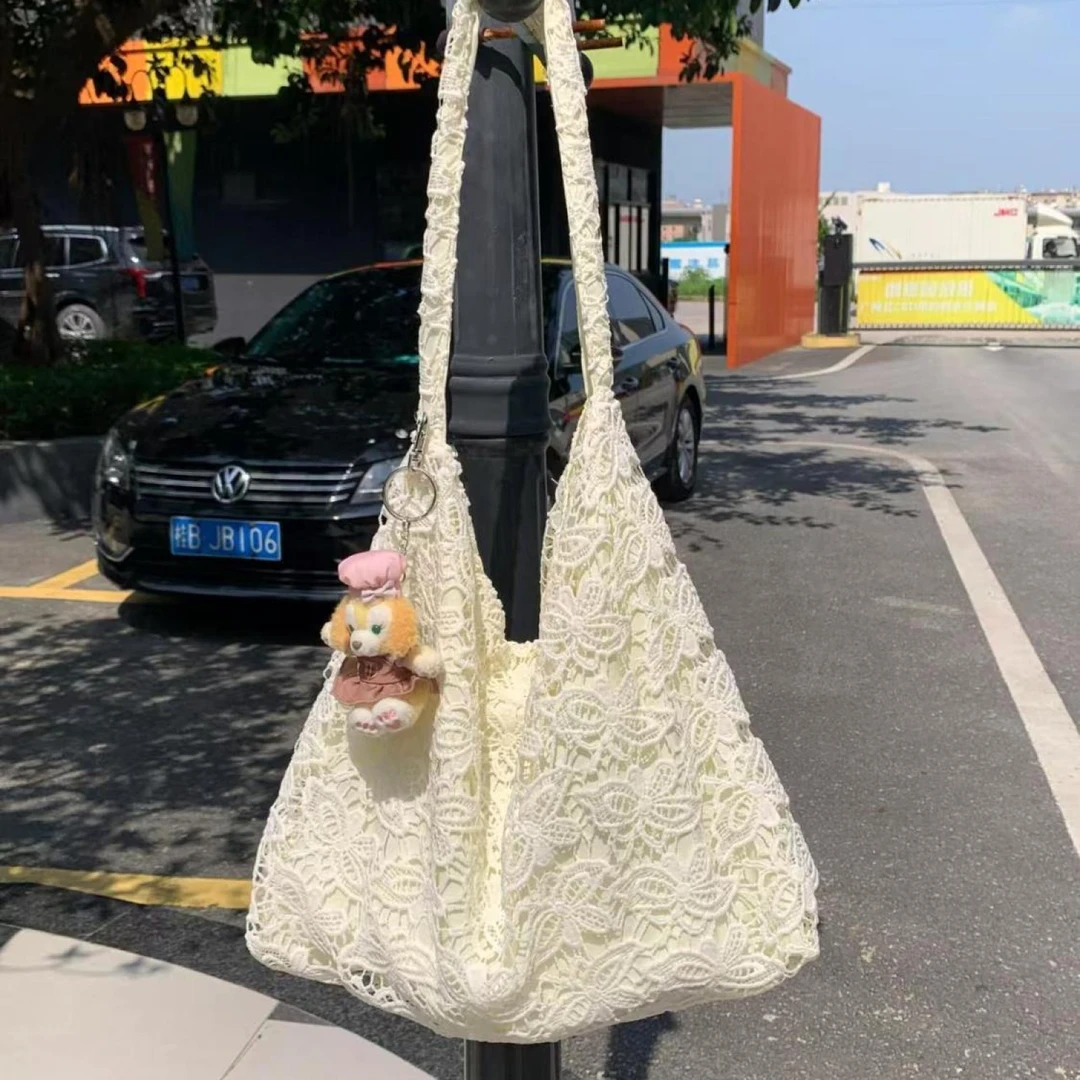 派登伯爵针织蕾丝高颜值单肩包女2025夏简约时尚大容量通勤托特包