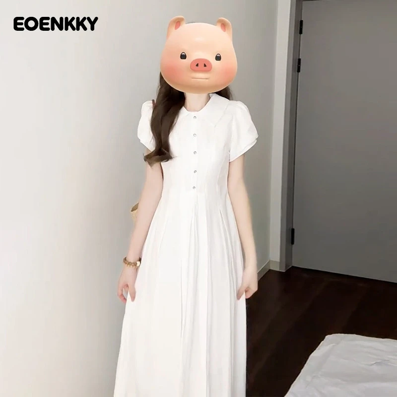 法式温柔风白色polo衬衫连衣裙子女夏季2025新款爆款漂亮掐腰长裙