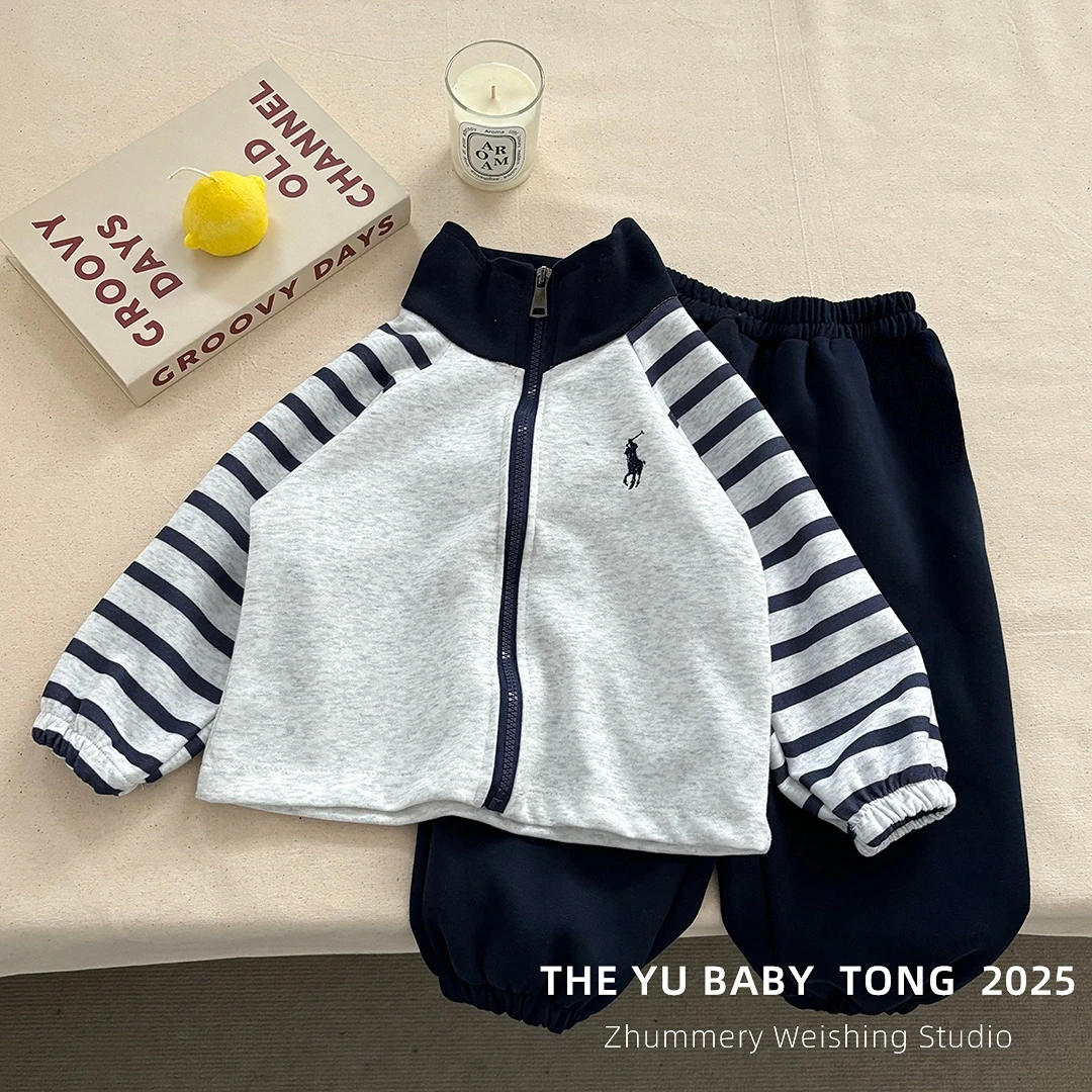 春秋季新款儿童拉链套装男女宝宝棒球服宽松休闲舒适运动两件套