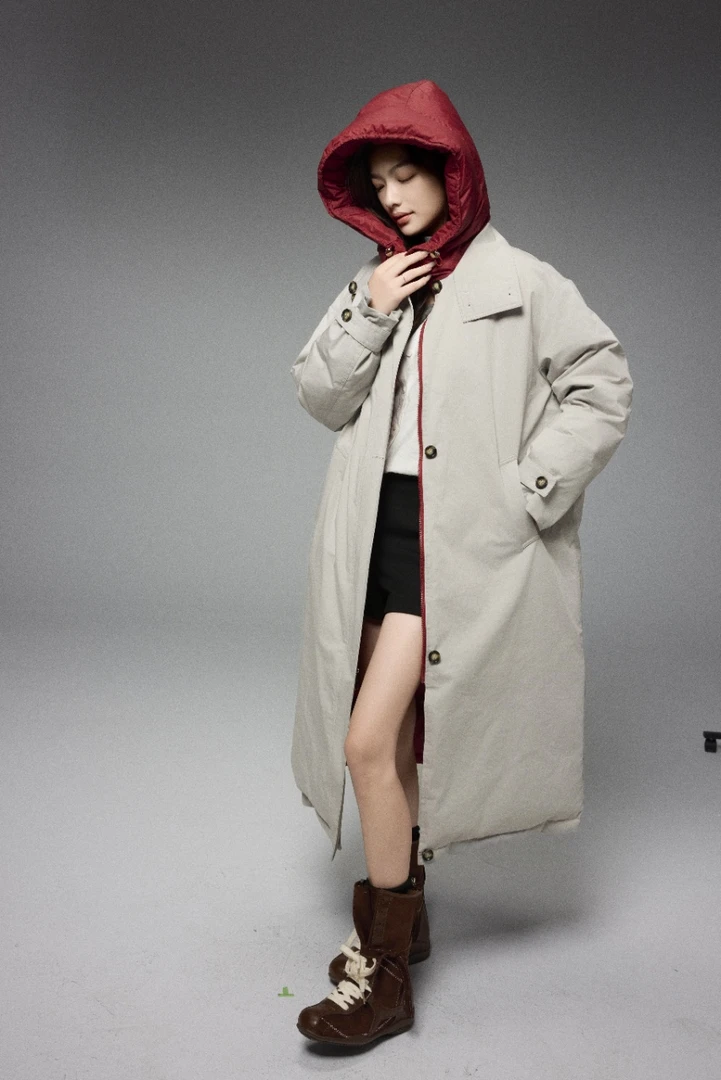 2025年新国标95羽绒拉链长款保暖山系风双面常规款新款潮牌女装