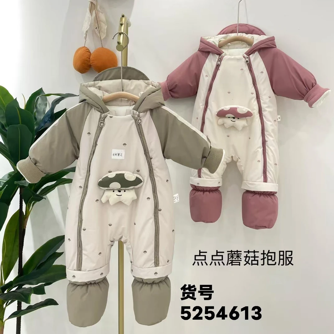 冬季拉链A类长袖哈衣爬服秋冬加厚幼儿加棉保暖抱抱服连帽外出服