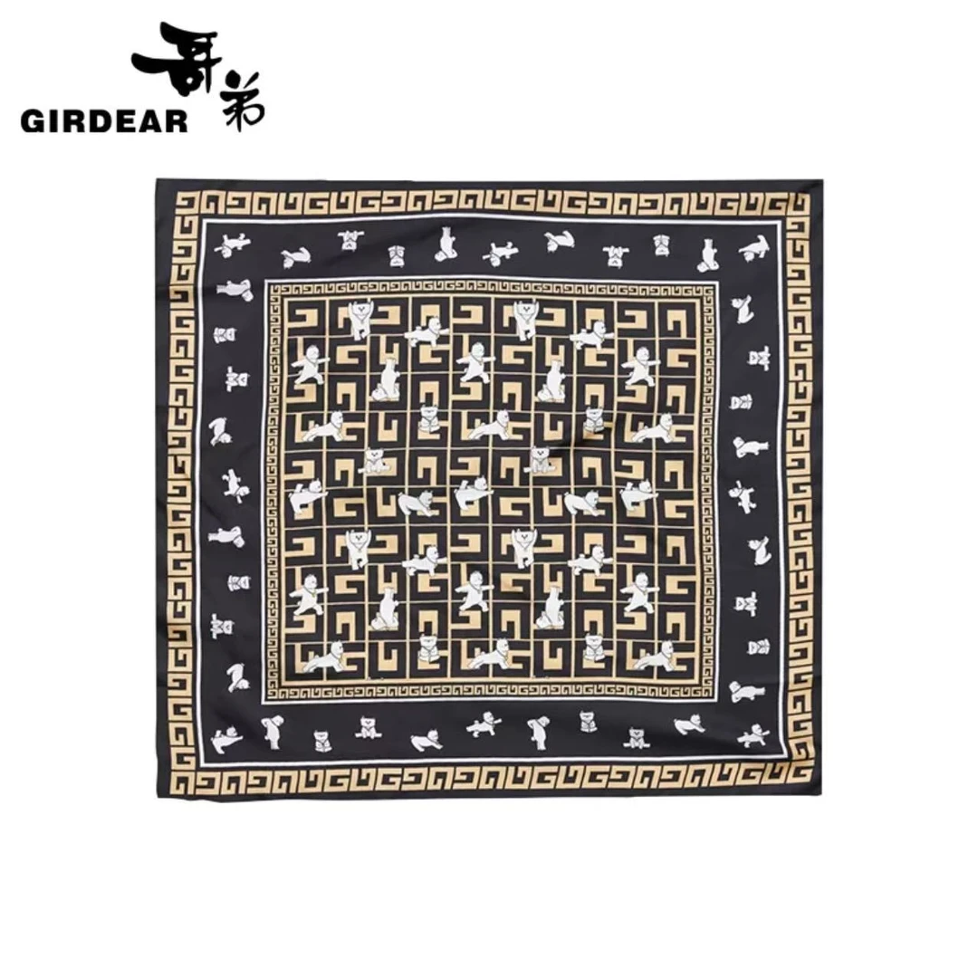 哥弟时尚造型单品百搭大方印花小方丝巾拼色提花复古欧美180016