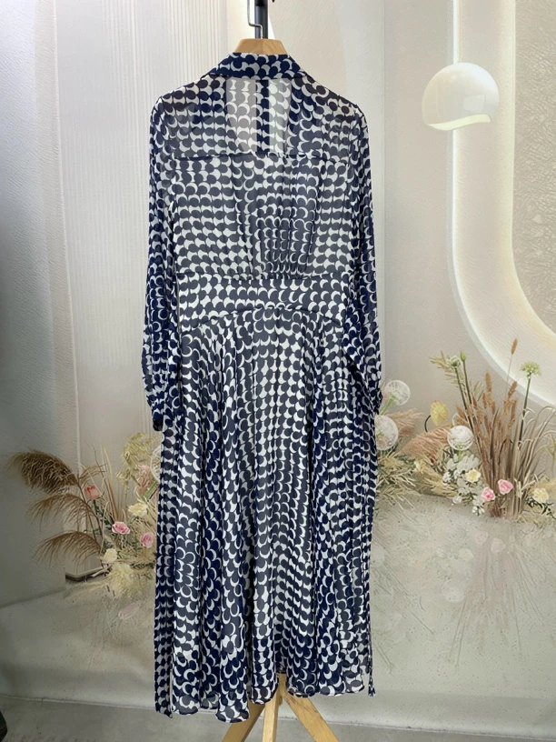 ZLR2025玛家精梳雪纺天青水印连衣裙网红牛仔裤