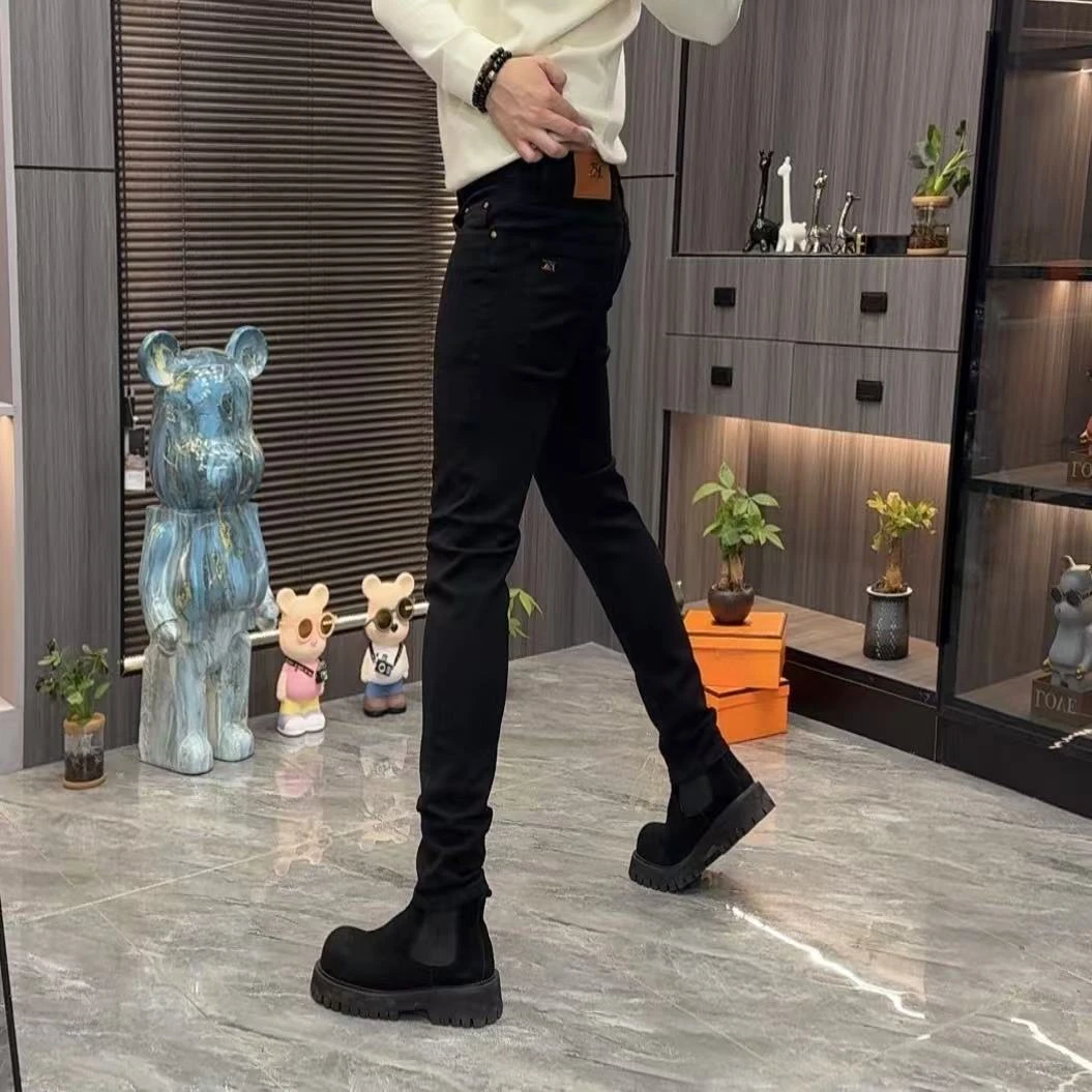 男弹力水洗黑色修身小脚牛仔裤欧货高端长裤新款简约气质百搭男裤