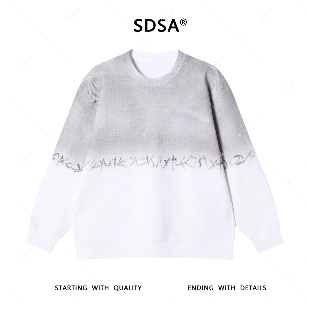 SDSA男士秋冬新款轻奢痞帅男装美式渐变手绘字母圆领卫衣百搭时尚