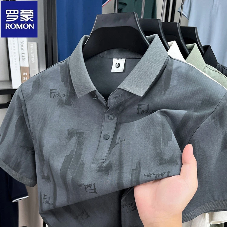 罗蒙夏季男士T恤棉质亲肤透气短袖POLO衫宽松休闲百搭中年上衣t恤