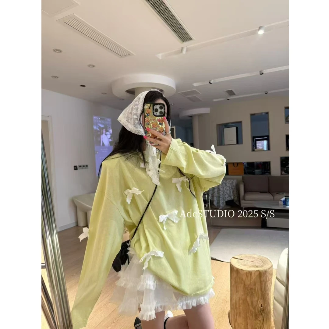 【现货-纯色蝴蝶结防晒】東room夏季韩版纯色蝴蝶结垫肩防晒T恤女