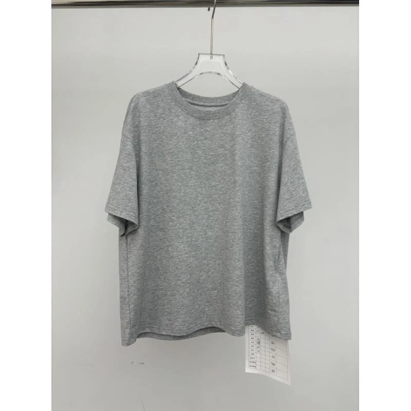 短袖短款V领渐变女士捏褶短袖T恤时尚灰色夏季纯色RLYYT3TX03941