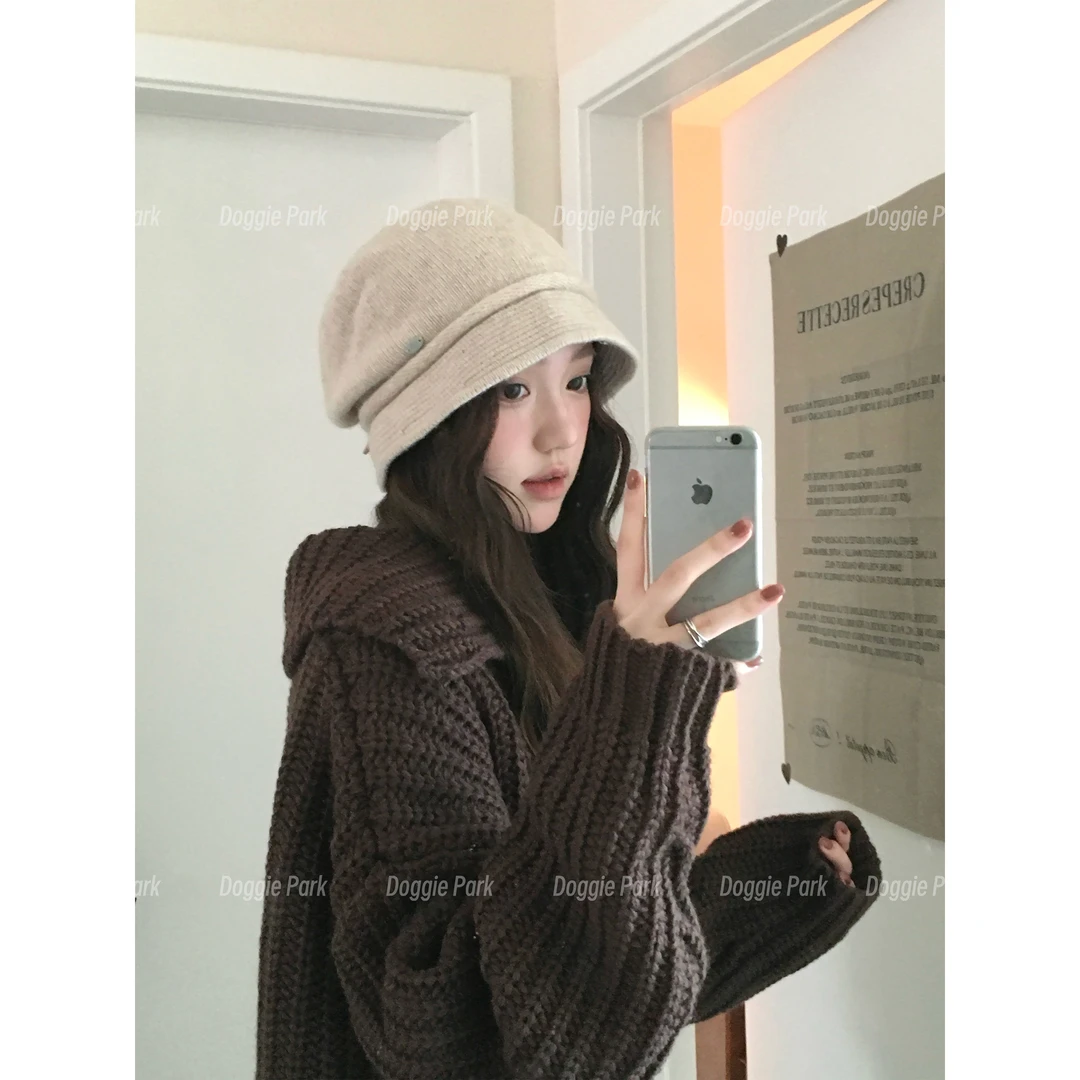 狗狗公园｜高质感棉羊毛针织冷帽秋冬系带堆堆帽显脸小百搭带帽檐