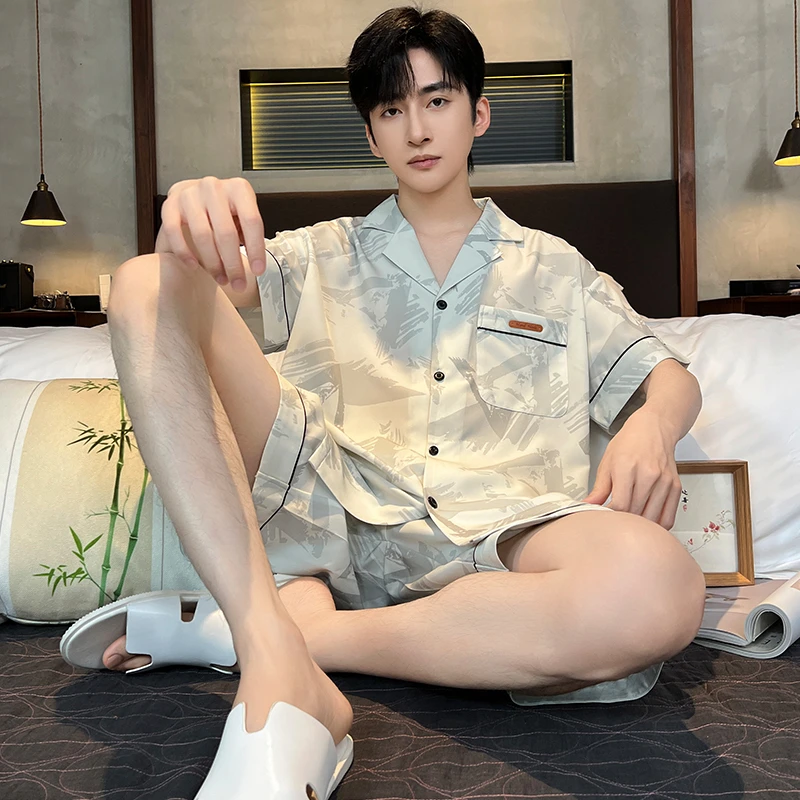 2025新款冰丝睡衣男士夏季短袖短裤夏天薄款青少年男生家居服套装