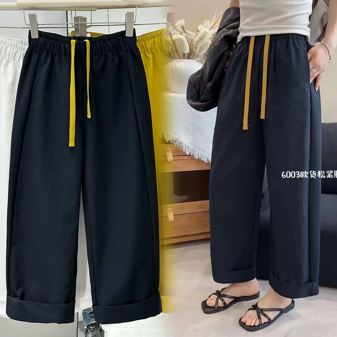 2025夏季新款时尚松紧腰直筒九分25028