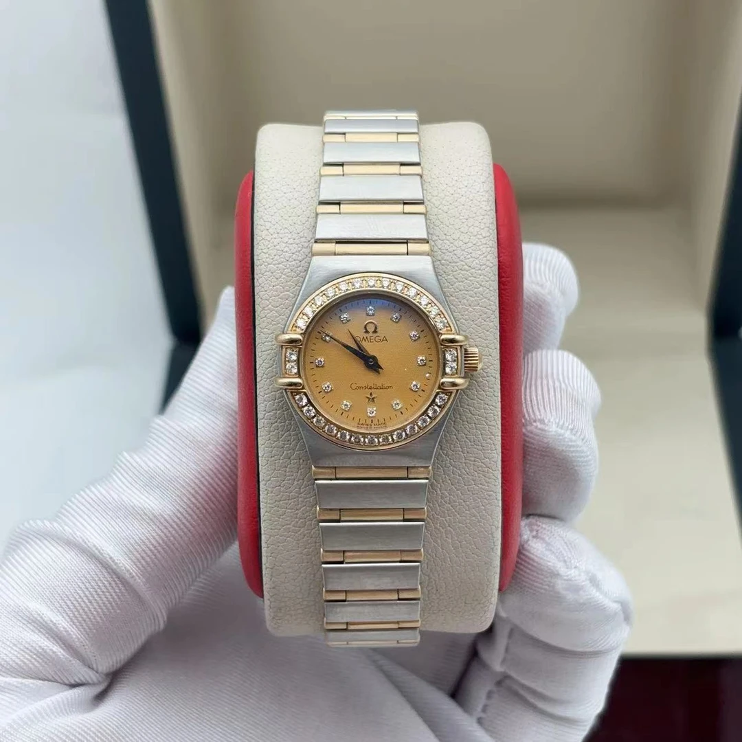95新 Omega/欧米茄 22.5mm欧米茄星座后配钻圈18K间金石英女表