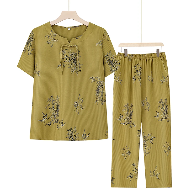 新中式气质妈妈套装夏天短袖中老年洋气两件套薄款奶奶装宽松