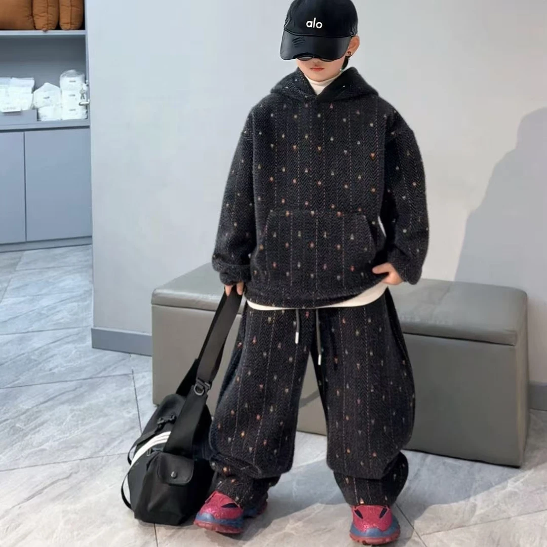 【加绒套装】条纹帽衫休闲风厚款冬季卫衣家居服套装秋冬休闲套装