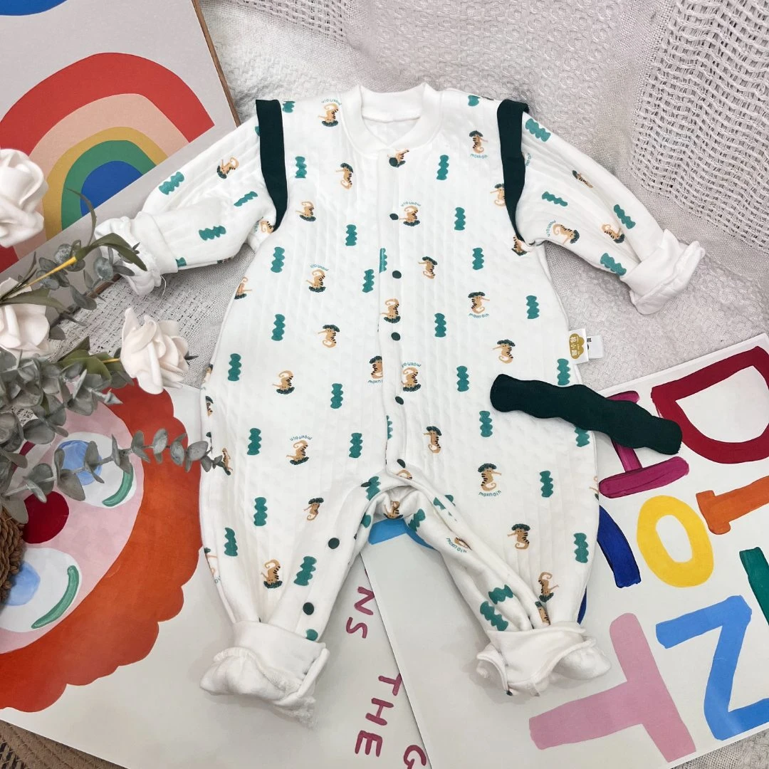 绿色海马四季款高克重空气棉连体衣舒适透气婴幼宝宝闭裆亲肤卡通