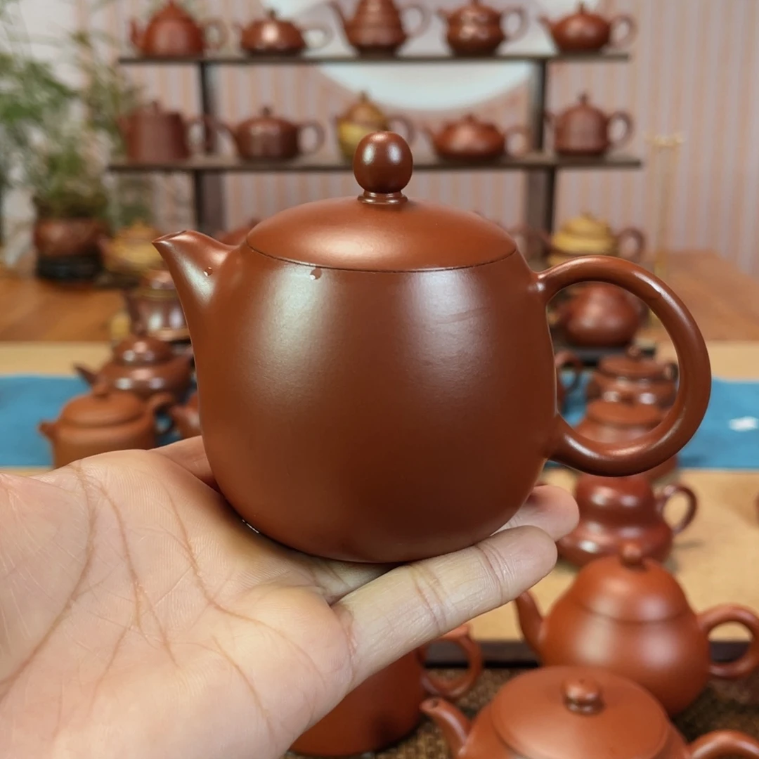 茶壶紫砂荒**狼潮州手工手拉朱泥龙蛋壶