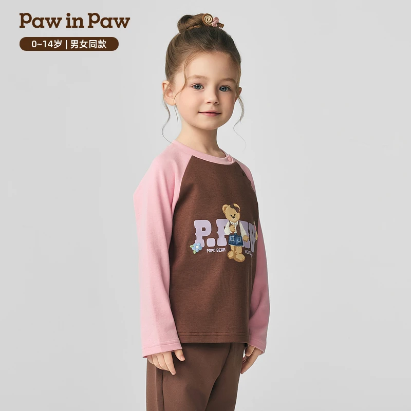 PawinPaw卡通小熊童装25年秋冬新款撞色插肩袖T恤PCLAF4963E