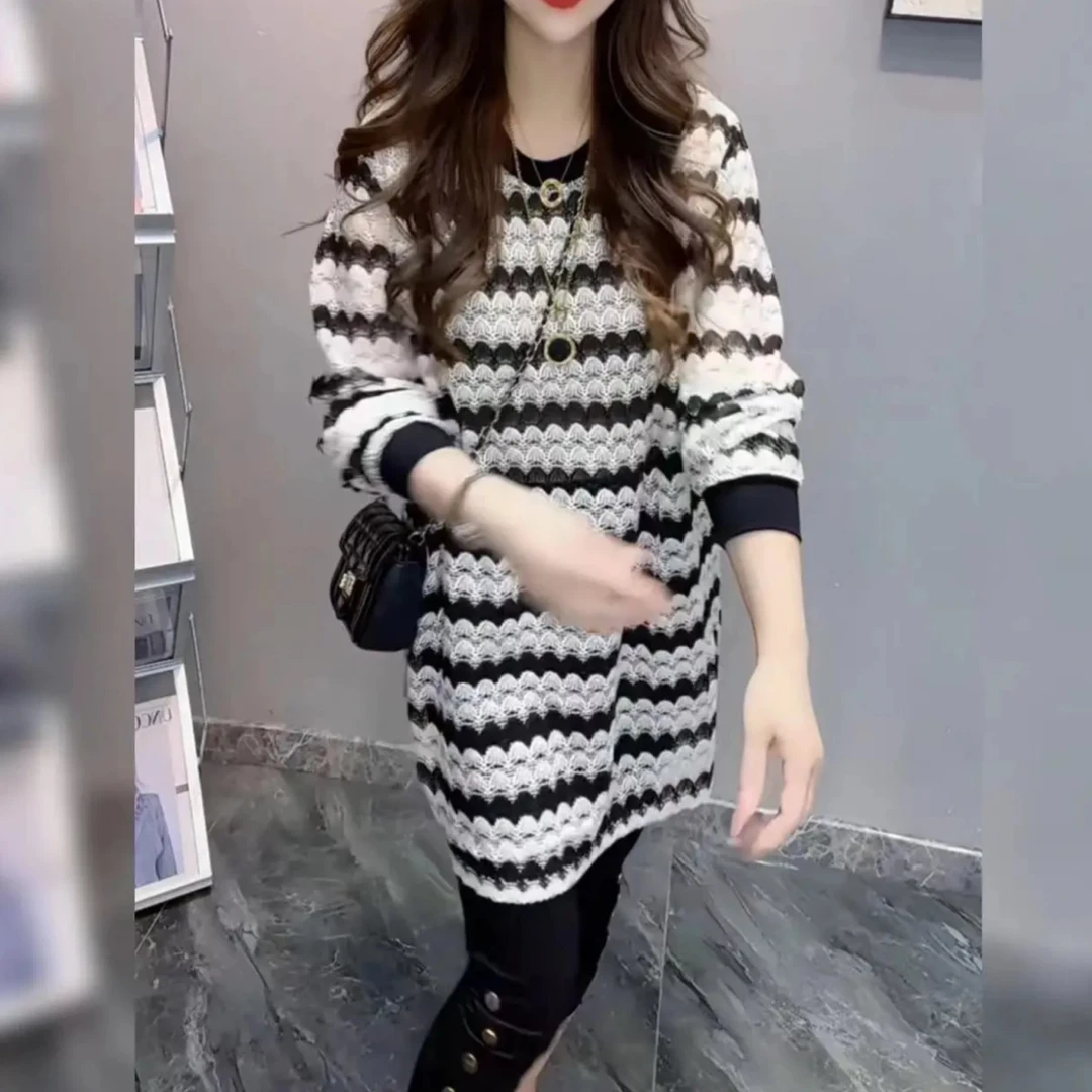 中长款拼色薄款毛针织衫通勤公主风款网红