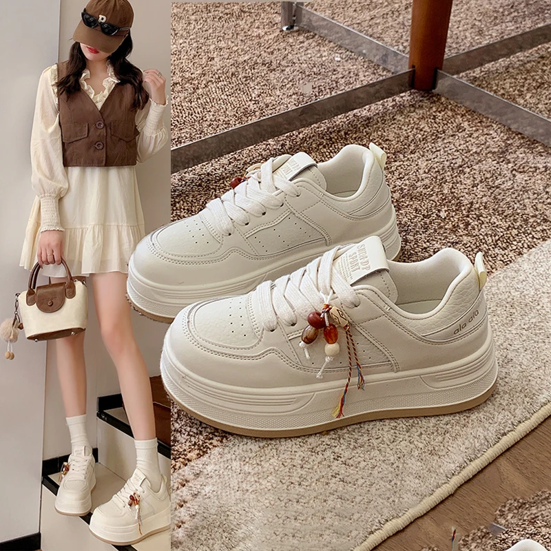 厚底透气小白鞋女款2025年秋季新款百搭增高板鞋防滑软底休闲单鞋