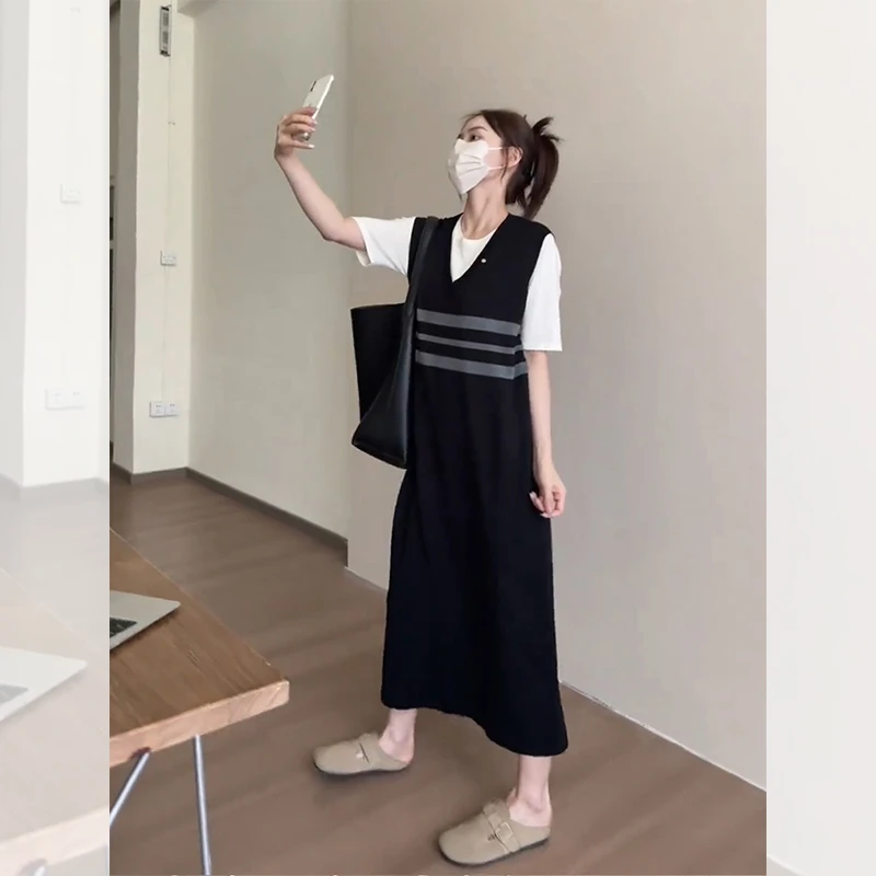 2025春秋新款女装假两件背心裙子初秋穿搭休闲小个子超好看连衣裙