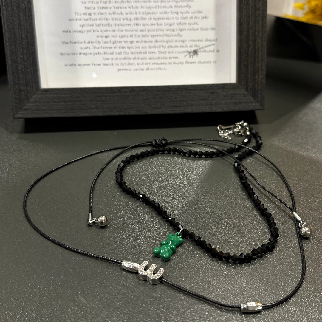 合金亚克力项链 【浠儿家】小熊项链长链可调节长款双色m项链