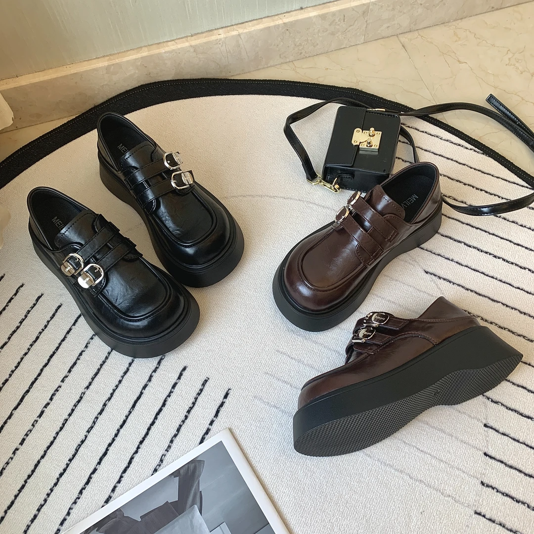 小皮鞋女2025乐福鞋春秋新款鞋子上班族复古英伦风圆头厚底单鞋